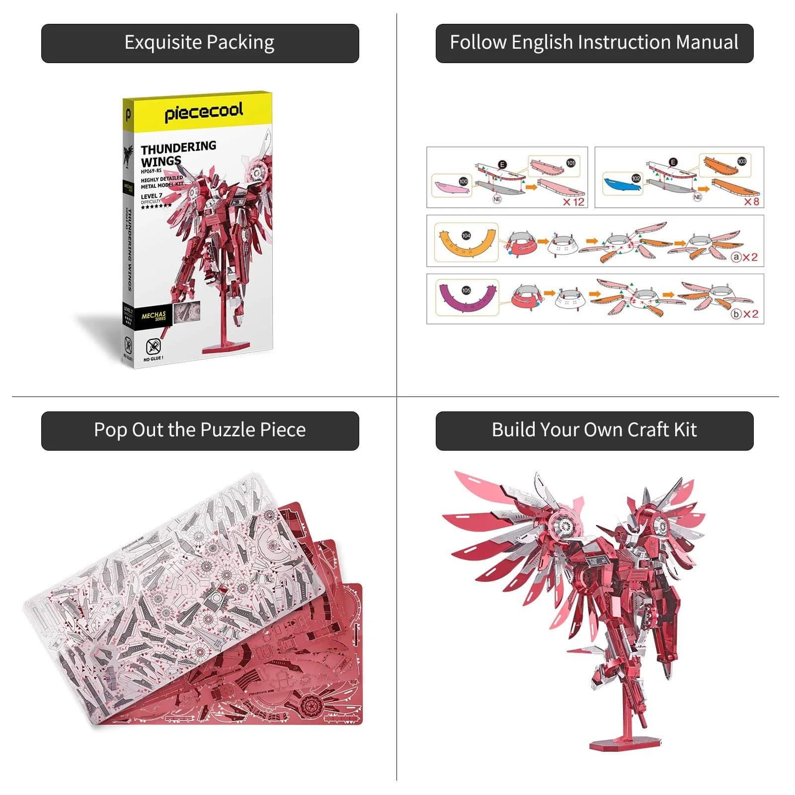 Piececool Thundering Wings 3D Metal Puzzle 215 Pcs | Educational STEM Model Kit for Teens & Adults - view 4
