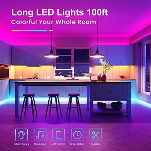TJOY LED Lights for Bedroom 100ft RGB Color Changing LED Strip Lighting | Music Sync & App Control thumbnail 3