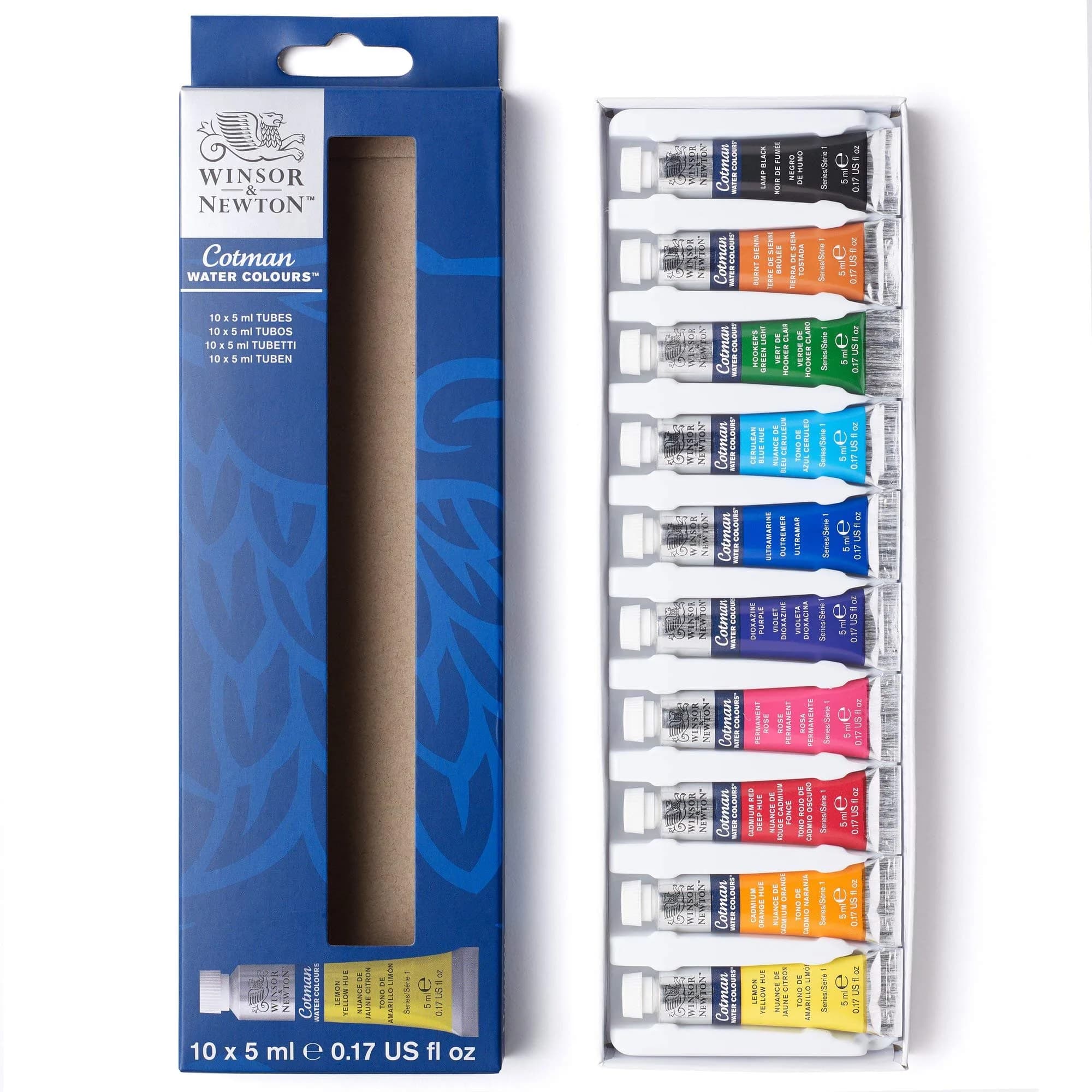 Winsor & Newton Cotman Watercolor Paint Set, 10 Colors, 5ml (0.17-oz) Tubes | High Transparency & Lightfastness for Beginners