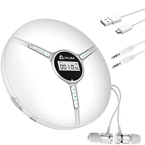 KLIM Discman Portable CD Player with Headphones, Built-in Battery, White | Anti-Skip Protection for Car & Home Use thumbnail 1