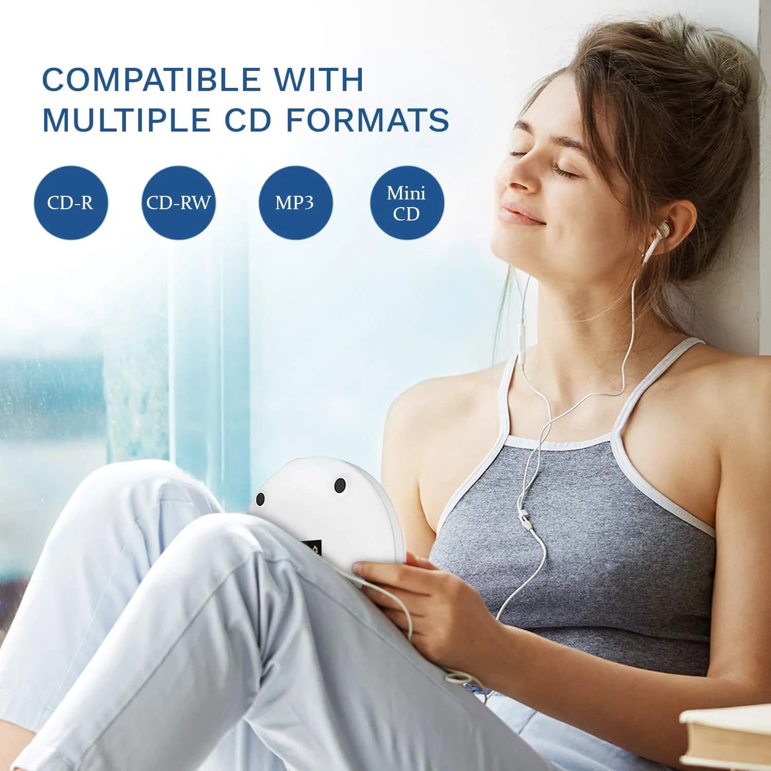KLIM Discman Portable CD Player with Headphones, Built-in Battery, White | Anti-Skip Protection for Car & Home Use thumbnail 5