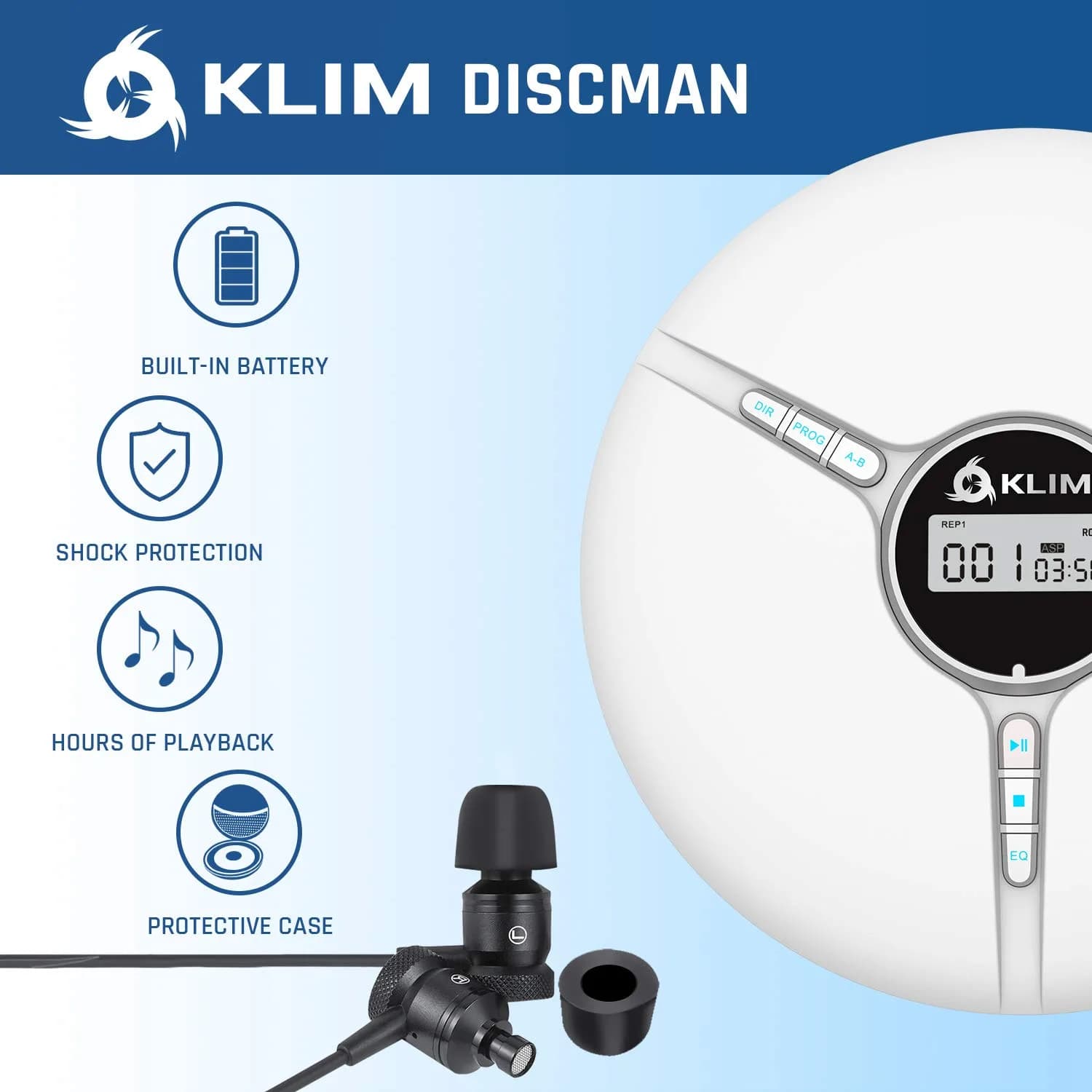 KLIM Discman Portable CD Player with Headphones, Built-in Battery, White | Anti-Skip Protection for Car & Home Use thumbnail 3