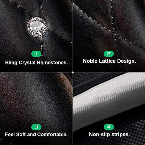 Xizopucy Black White Steering Wheel Cover, Anti-Slip with Rhinestones | Fits 14.5-15 inch thumbnail 4