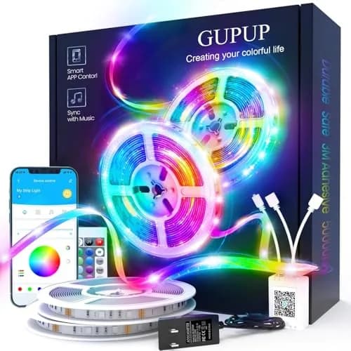 GUPUP LED Lights Strip 100 ft | RGB Rope Light for Bedroom, Bluetooth APP Control, Music Sync, Color Changing, Easy Install thumbnail 1