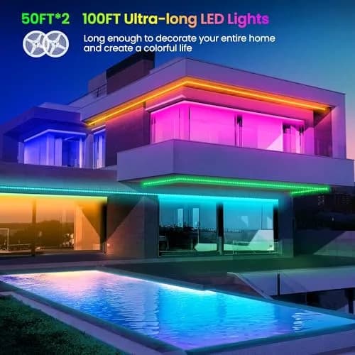 GUPUP LED Lights Strip 100 ft | RGB Rope Light for Bedroom, Bluetooth APP Control, Music Sync, Color Changing, Easy Install thumbnail 6