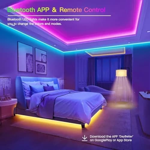 GUPUP LED Lights Strip 100 ft | RGB Rope Light for Bedroom, Bluetooth APP Control, Music Sync, Color Changing, Easy Install thumbnail 2