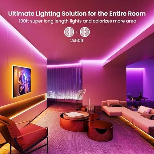 GUPUP LED Lights Strip 100 ft | RGB Rope Light for Bedroom, Bluetooth APP Control, Music Sync, Color Changing, Easy Install thumbnail 3