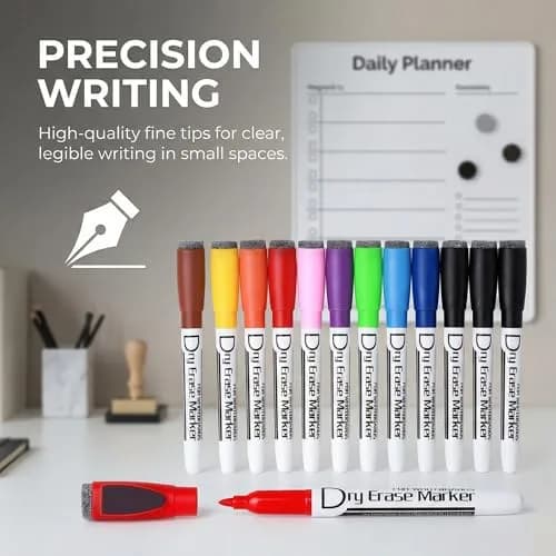 Volcanics Magnetic Dry Erase Markers, Fine Tip, 10 Colors, 12-Pack | Smooth Ink Flow for Students & Office thumbnail 4