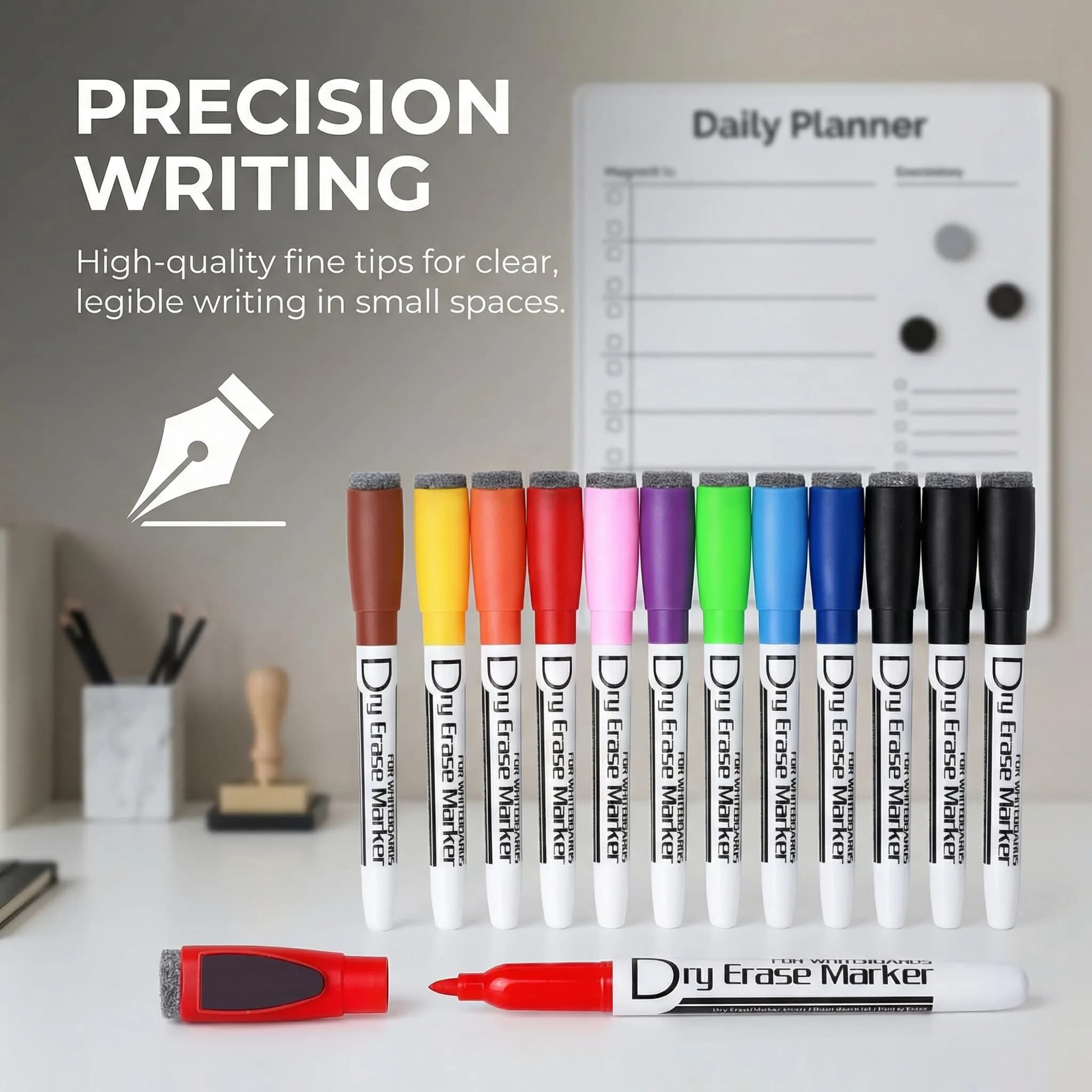 Volcanics Magnetic Dry Erase Markers, Fine Tip, 10 Colors, 12-Pack | Smooth Ink Flow for Students & Office - view 4