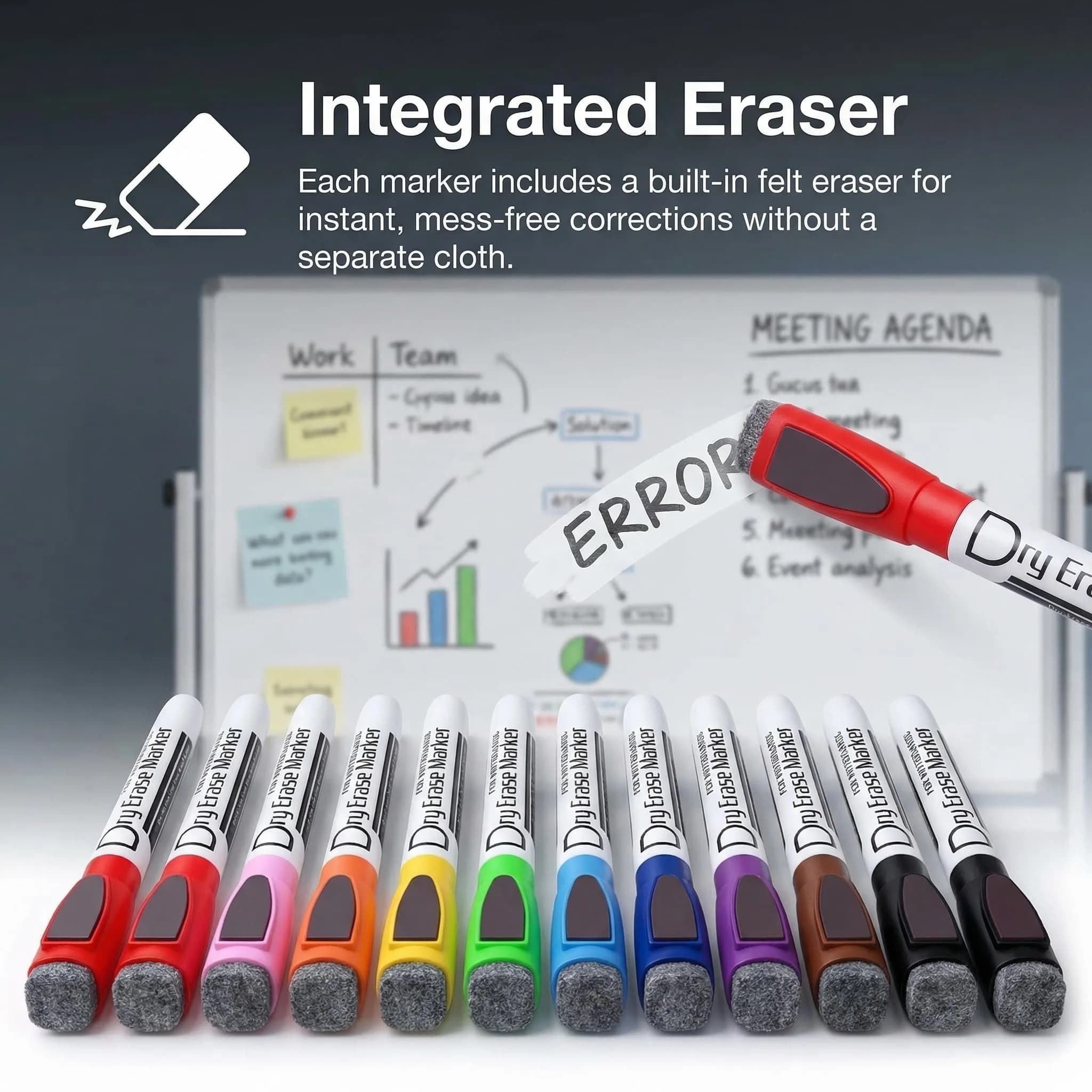 Volcanics Magnetic Dry Erase Markers, Fine Tip, 10 Colors, 12-Pack | Smooth Ink Flow for Students & Office - view 5