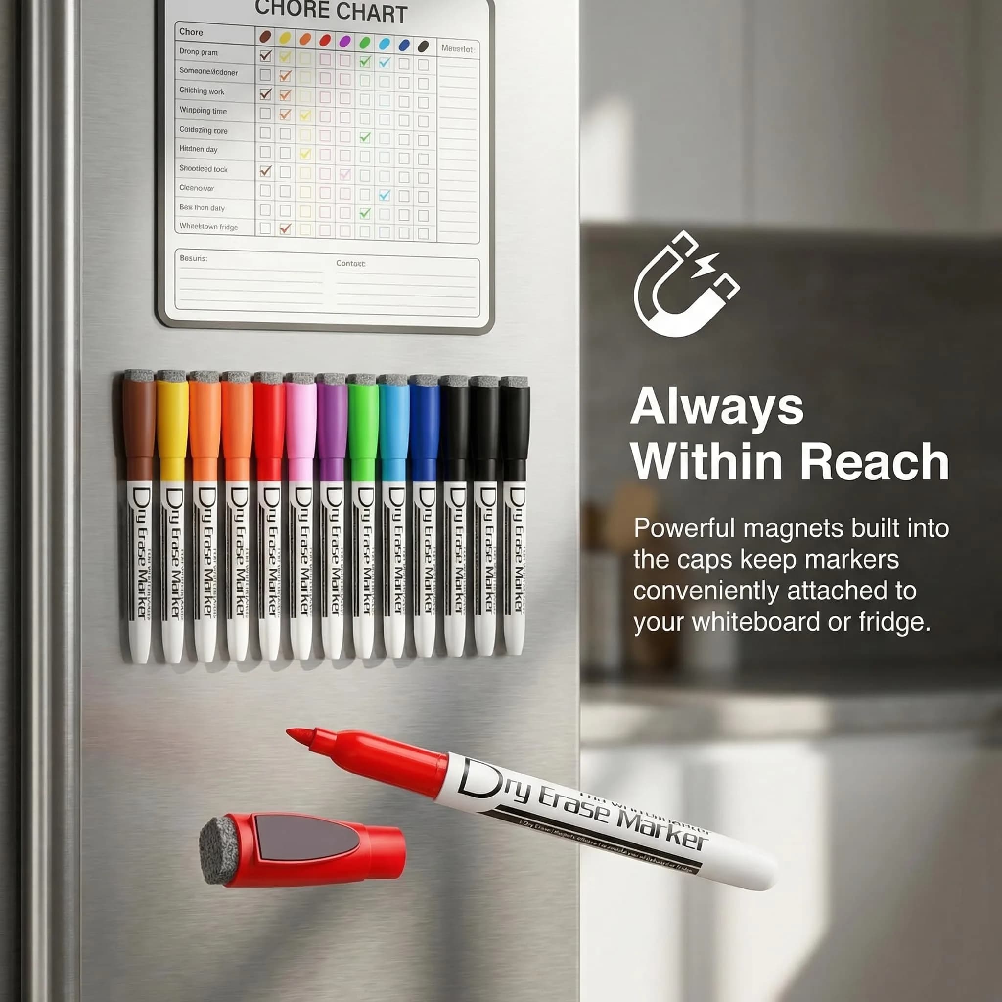 Volcanics Magnetic Dry Erase Markers, Fine Tip, 10 Colors, 12-Pack | Smooth Ink Flow for Students & Office - view 3