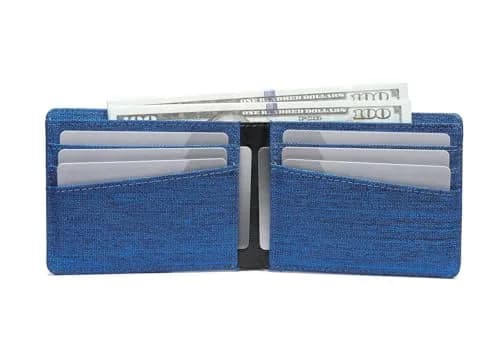 Lanyani Kids Wallet for Teen Boys | RFID Blocking Fabric Bifold Wallet in Blue thumbnail 2