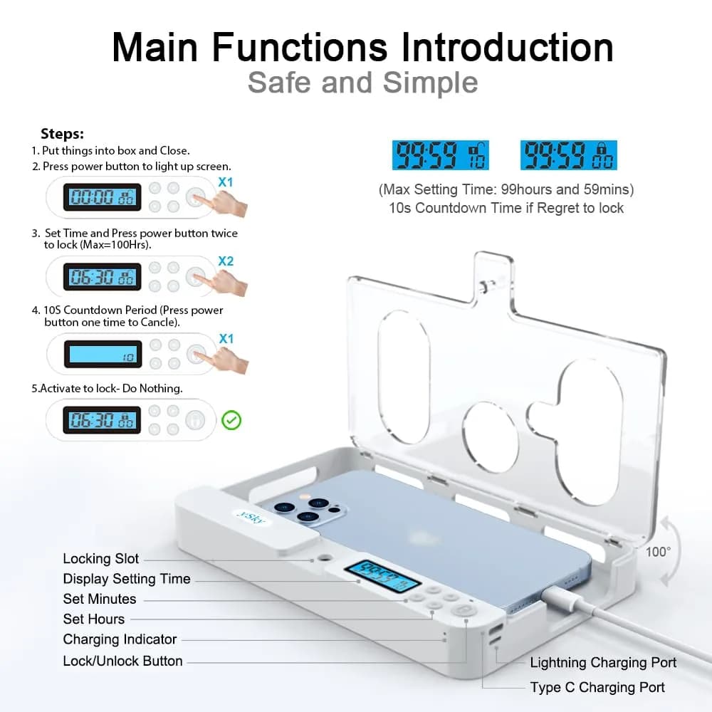 ySky Phone Lock Box with Timer, Crystal, 19.1cm (7.5in) | Limits Smartphone Access - view 4