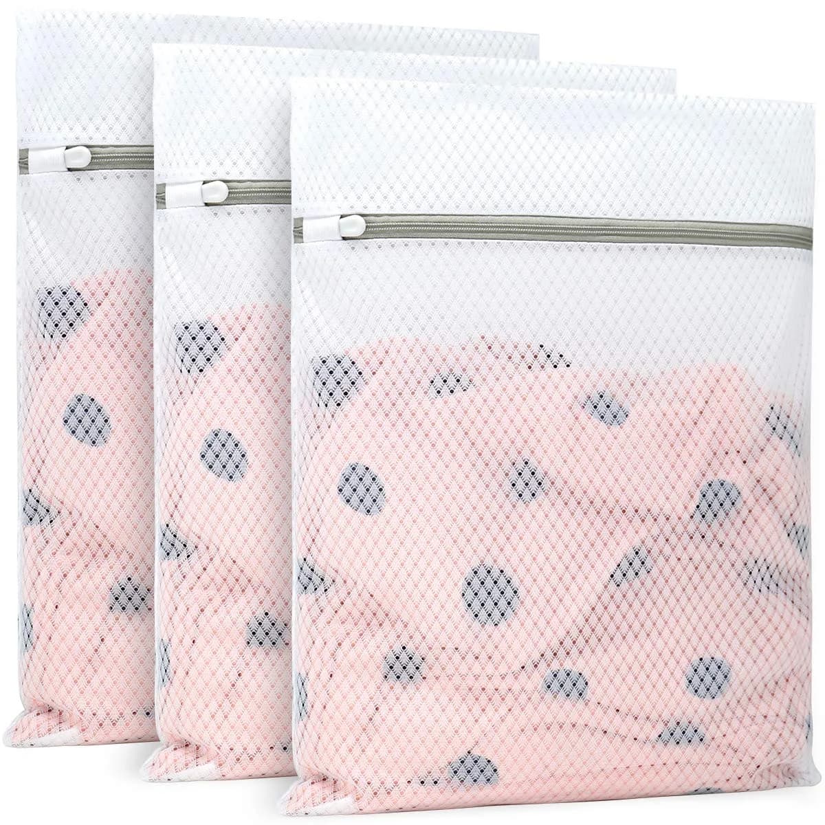 Muchfun 3Pcs Durable Diamond Mesh Laundry Bags for Delicates 12 x 16 Inches | Breathable, Long-Lasting, Rustproof Zipper - main product image