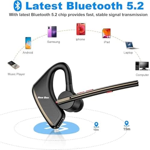 New Bee Bluetooth V5.2 Wireless Headset 24Hrs Talktime Black | Noise Cancelling & Long Battery thumbnail 5