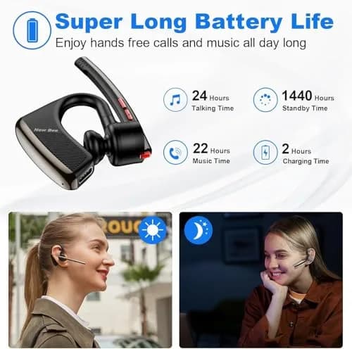 New Bee Bluetooth V5.2 Wireless Headset 24Hrs Talktime Black | Noise Cancelling & Long Battery thumbnail 3
