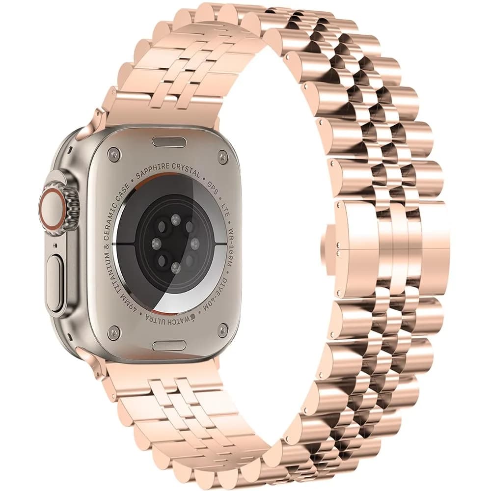 baozai Rose Gold Stainless Steel Watch Band for Apple Watch Ultra 49mm/46mm/45mm/44mm/42mm Series 3/2/1 - view 2