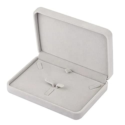 LETURE Large Velvet Jewelry Storage Box, Big Necklace & Ring Organizer, Pearl & Chunky Necklace Case (Grey) | Elegant Gift thumbnail 2
