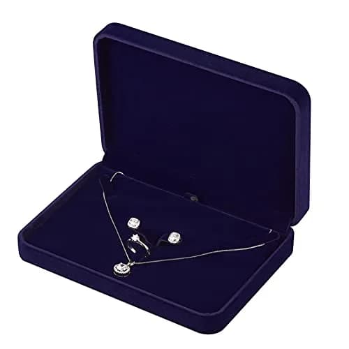 LETURE Large Velvet Jewelry Set Box, Blue | Necklace & Ring Organizer (17x12x4cm) thumbnail 1