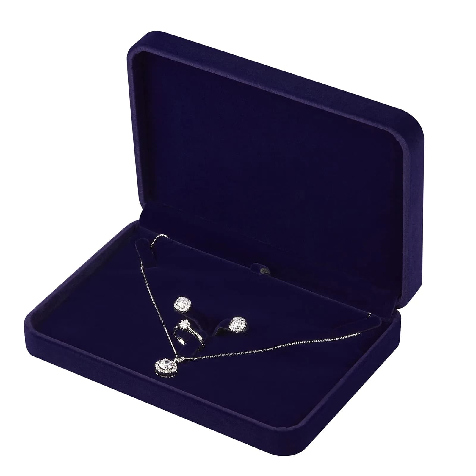 LETURE Large Velvet Jewelry Set Box, Blue | Necklace & Ring Organizer (17x12x4cm) - main product image