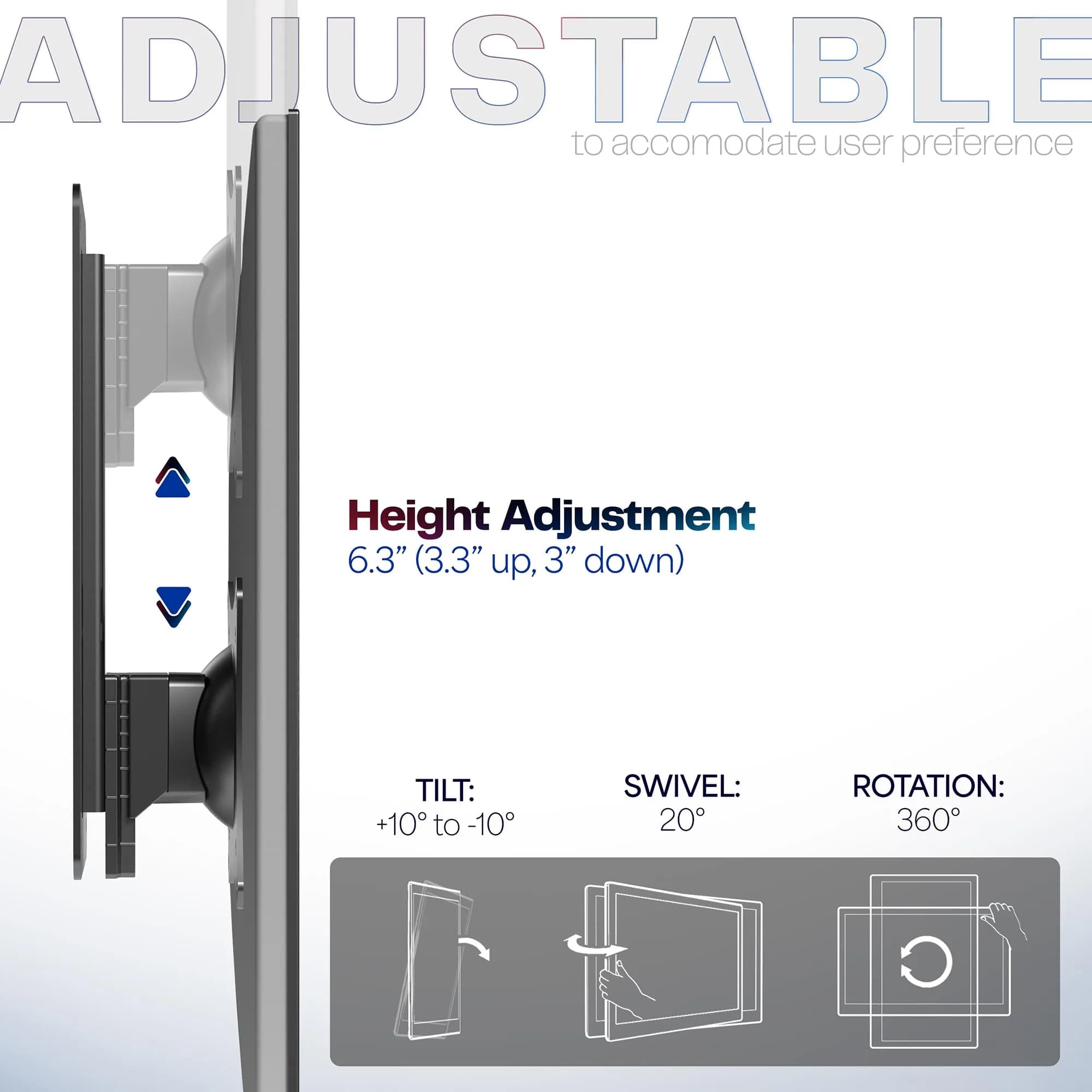 VIVO MOUNT-VW01A Black Single Monitor Wall Mount 17-32 inch | Ergonomic Height Adjustment - view 5