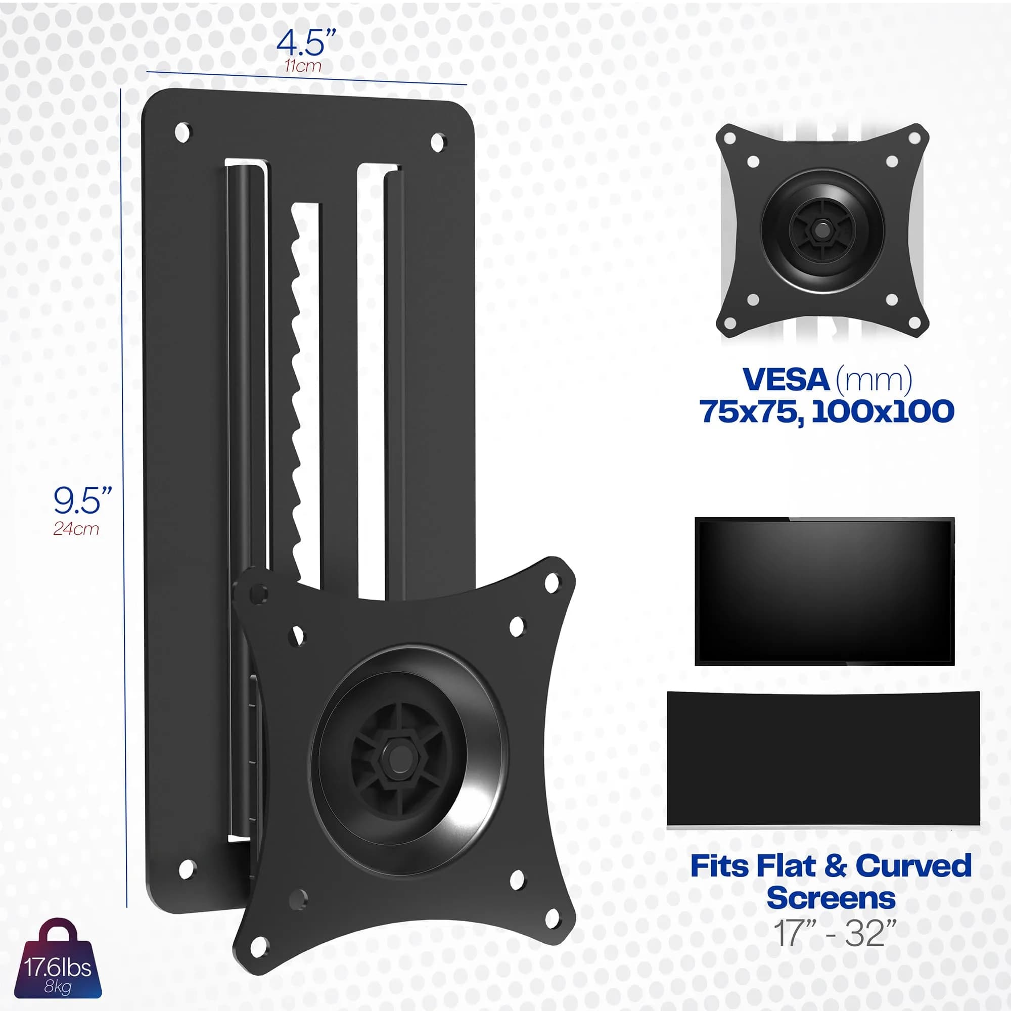 VIVO MOUNT-VW01A Black Single Monitor Wall Mount 17-32 inch | Ergonomic Height Adjustment - view 3