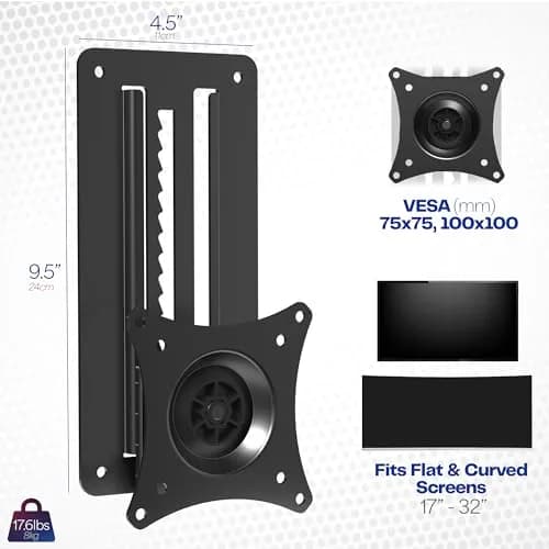 VIVO MOUNT-VW01A Black Single Monitor Wall Mount 17-32 inch | Ergonomic Height Adjustment thumbnail 3