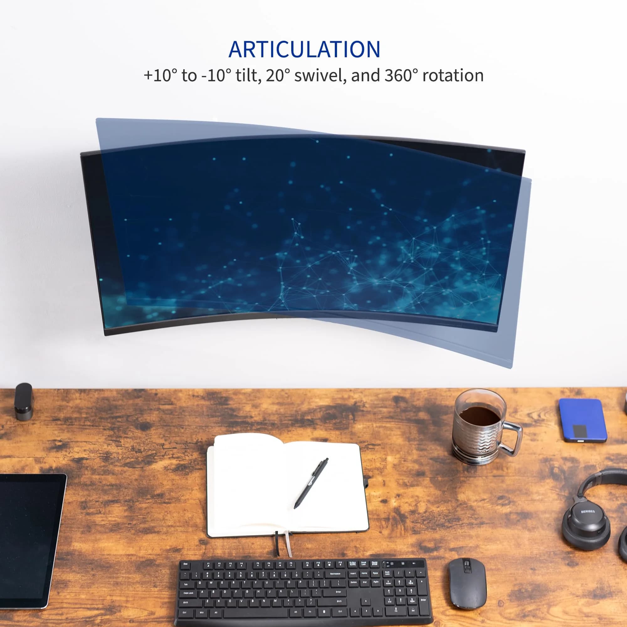 VIVO MOUNT-VW01A Black Single Monitor Wall Mount 17-32 inch | Ergonomic Height Adjustment - view 4