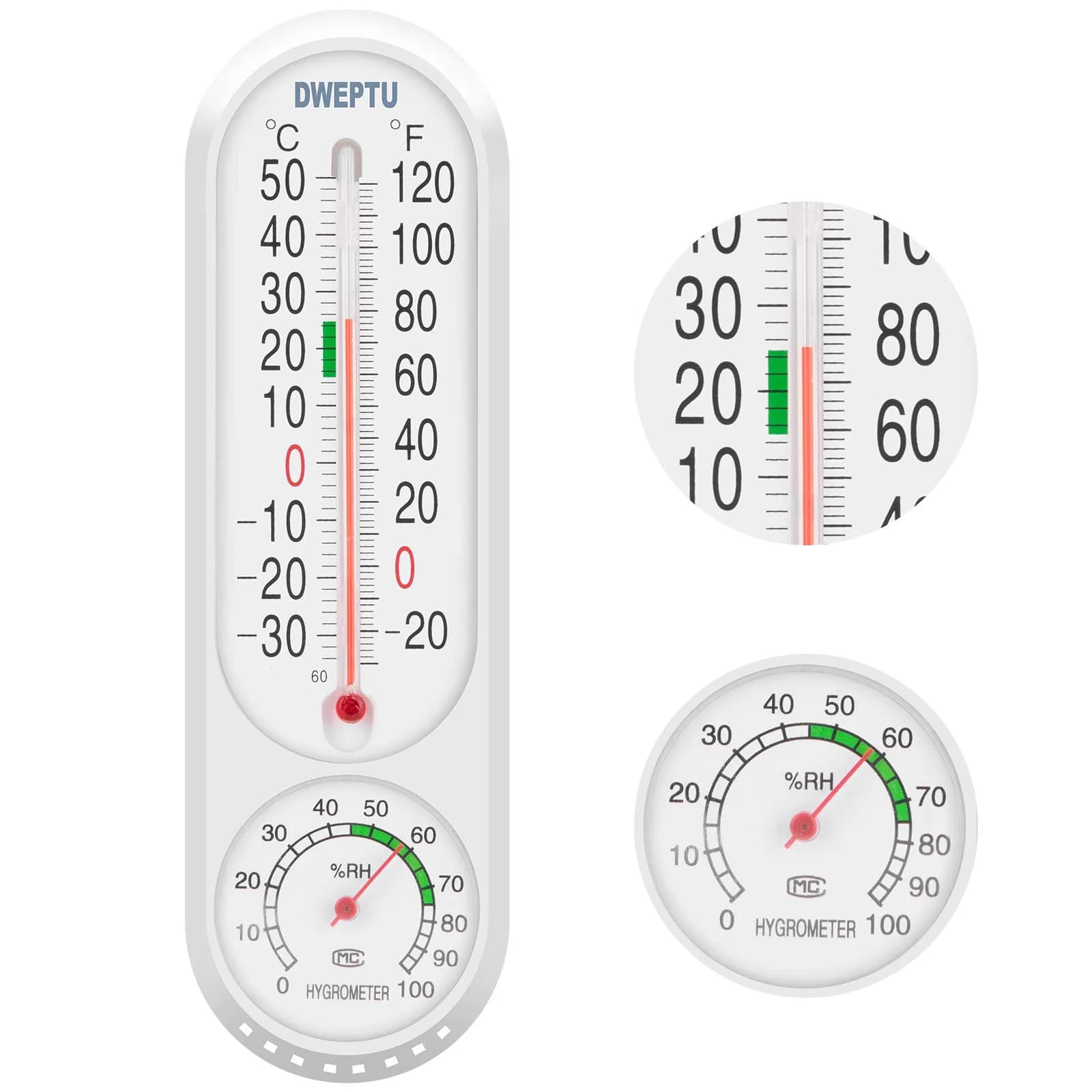 DWEPTU Analog Thermometer Hygrometer | Accurate Temperature & Humidity Gauge for Indoor/Outdoor Use — White