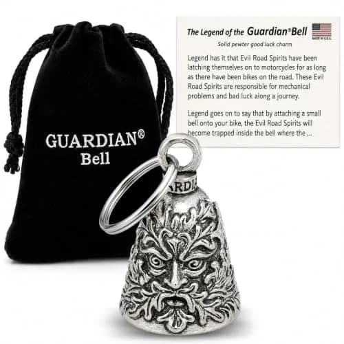 Guardian Bell Green Man Good Luck Bell with Keyring & Gift Bag | Motorcycle Bell | 1.75 inch thumbnail 1