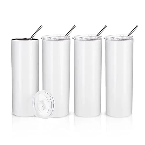 PYD Life 4 Pack Sublimation Blanks Tumblers Straight Skinny 20 OZ | Bright Full Wrap Print Ready thumbnail 1
