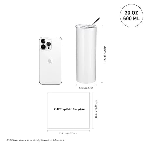 PYD Life 4 Pack Sublimation Blanks Tumblers Straight Skinny 20 OZ | Bright Full Wrap Print Ready thumbnail 2