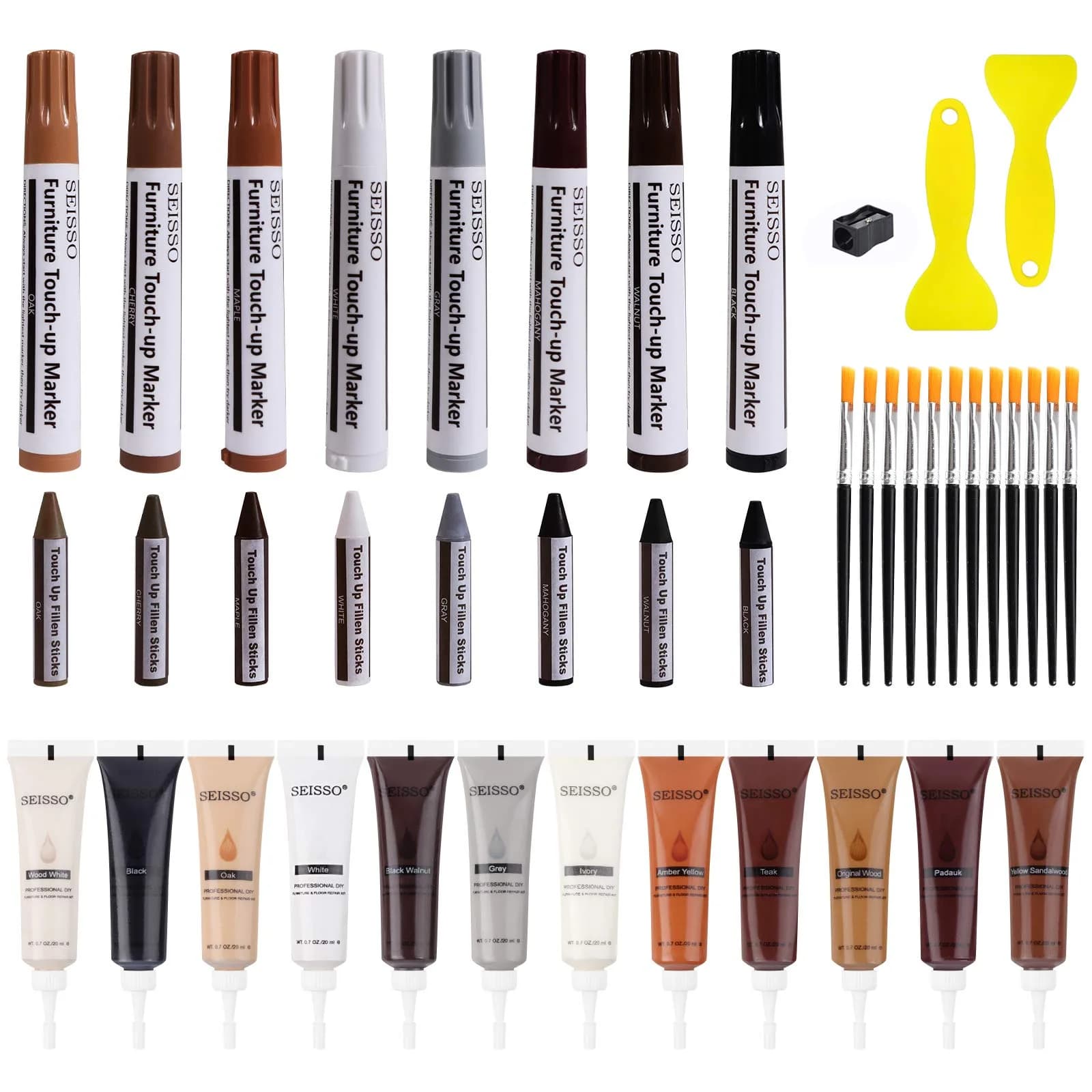 SEISSO Wood Furniture Repair Kit 42 Pcs | Fix Scratches, Stains, Holes on Tables, Doors, Cabinets - main product image