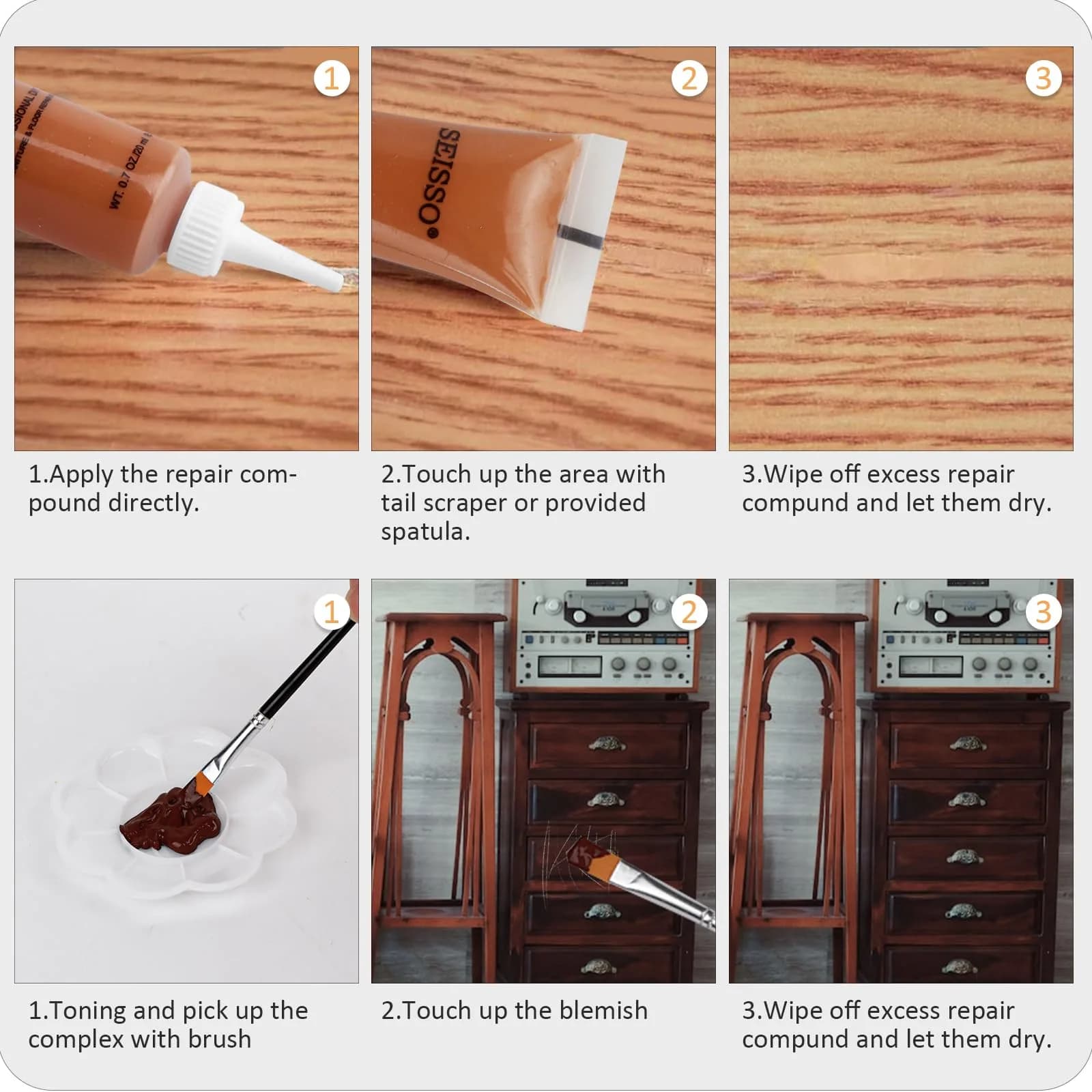 SEISSO Wood Furniture Repair Kit 42 Pcs | Fix Scratches, Stains, Holes on Tables, Doors, Cabinets - view 5