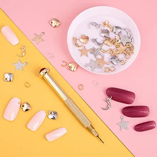 PAGOW 71PCS Dangle Nail Art Charms Kit with Hand Drill & Jump Rings | Nail Piercing Tool for Acrylic, Gel & Decorations thumbnail 6