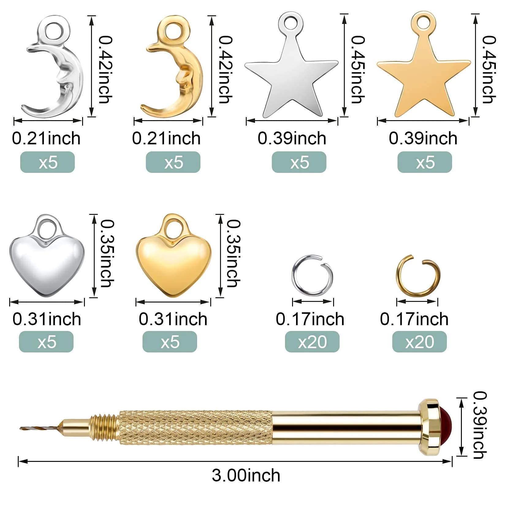 PAGOW 71PCS Dangle Nail Art Charms Kit with Hand Drill & Jump Rings | Nail Piercing Tool for Acrylic, Gel & Decorations - view 3