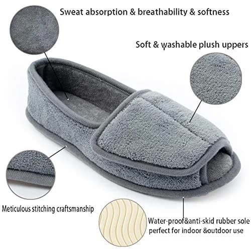 Git-up Women Diabetic Slippers Open Toe Extra Wide Size 7 | Waterproof Memory Foam House Shoes for Comfort thumbnail 4
