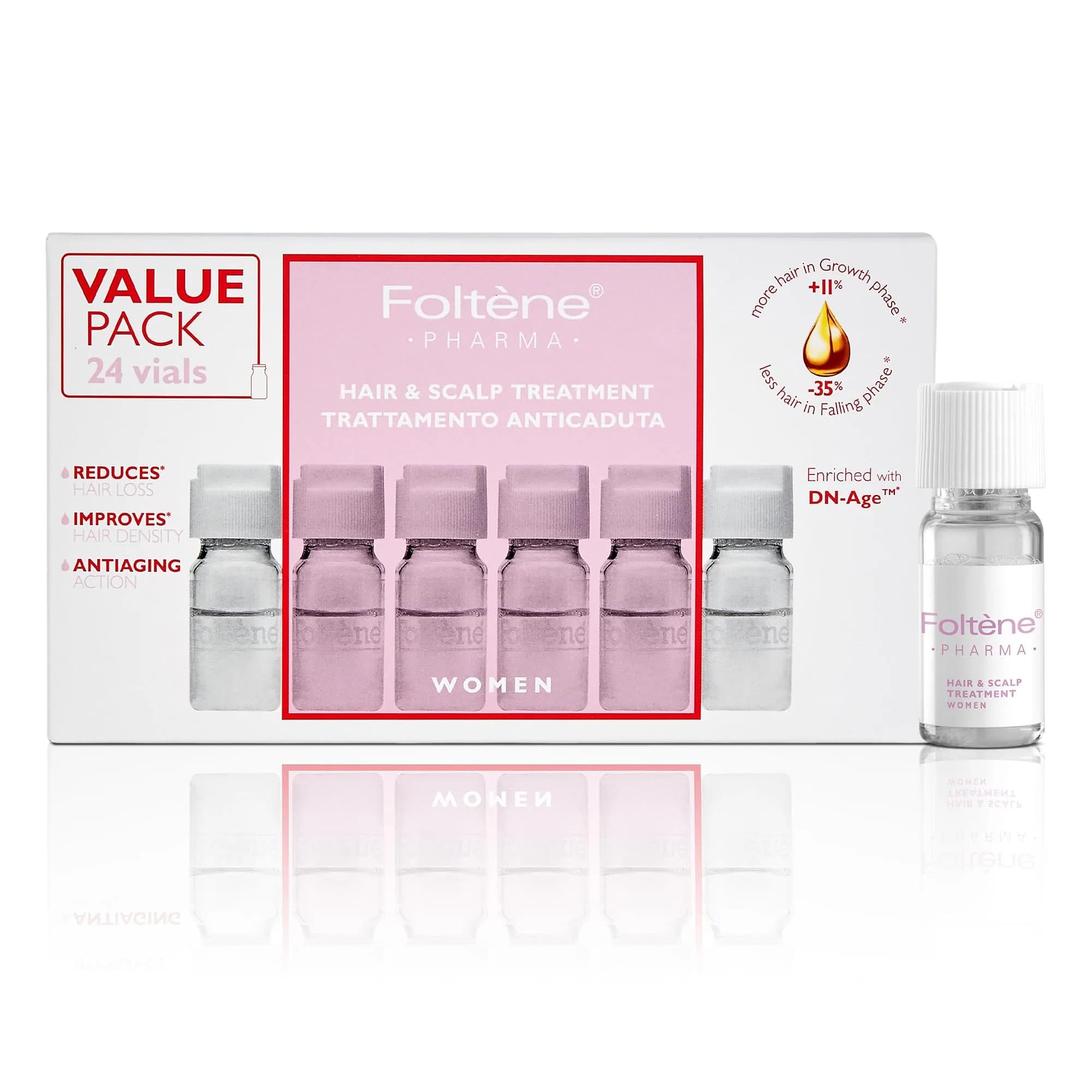 Foltene Hair Regrowth Serum, Tricalgoxyl, Anti-Thinning, 24 Vials | Nourishes & Strengthens Hair from Roots — 24 Vials