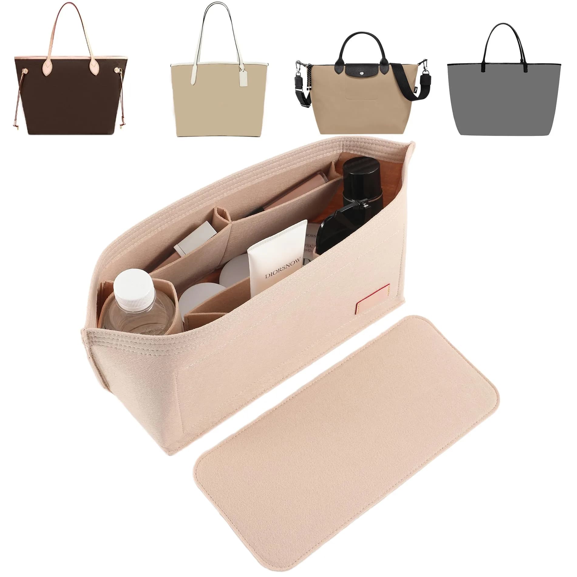 Doxo Purse Organizer Insert & Base Shaper 2pc Set Large Beige | Keeps Handbags Neat & Shaped