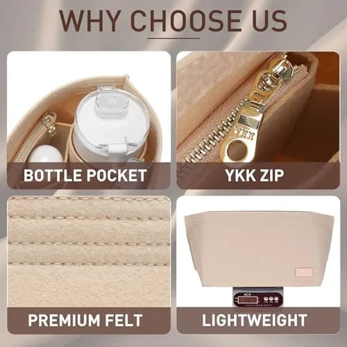 Doxo Purse Organizer Insert & Base Shaper 2pc Set Large Beige | Keeps Handbags Neat & Shaped thumbnail 7