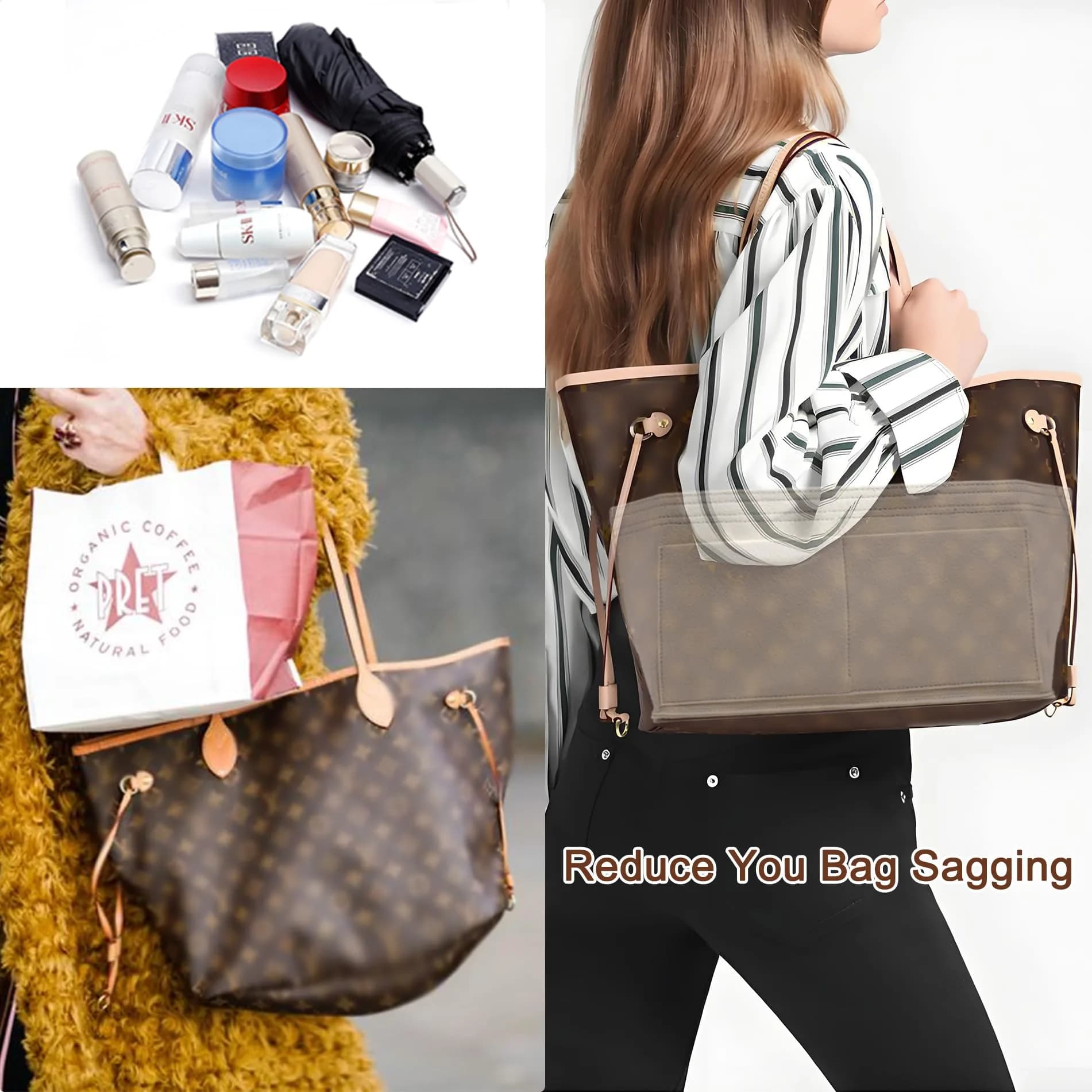 Doxo Purse Organizer Insert & Base Shaper 2pc Set Large Beige | Keeps Handbags Neat & Shaped - view 9