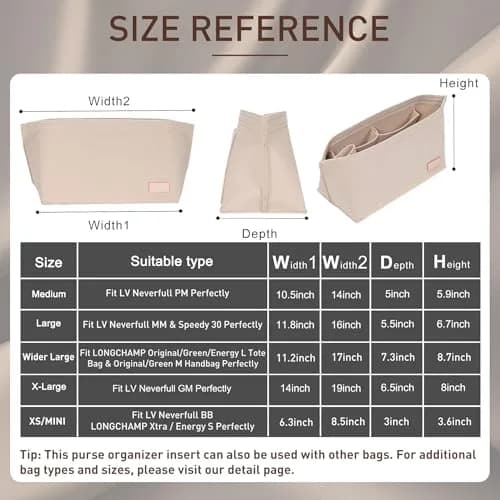 Doxo Purse Organizer Insert & Base Shaper 2pc Set Large Beige | Keeps Handbags Neat & Shaped thumbnail 2