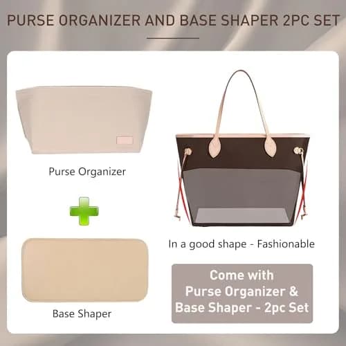 Doxo Purse Organizer Insert & Base Shaper 2pc Set Large Beige | Keeps Handbags Neat & Shaped thumbnail 3