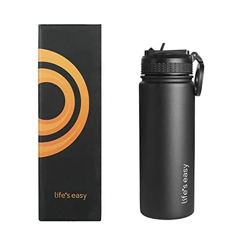 Life's Easy Stainless Steel Insulated Water Bottle - 18 oz | Hot & Cold Drinks — Black