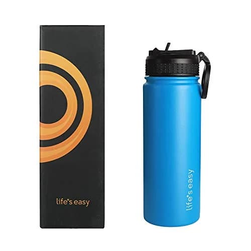 Life's Easy Stainless Steel Insulated Water Bottle 18 oz | Hot & Cold Drinks, Slip-Free Grip — Blue