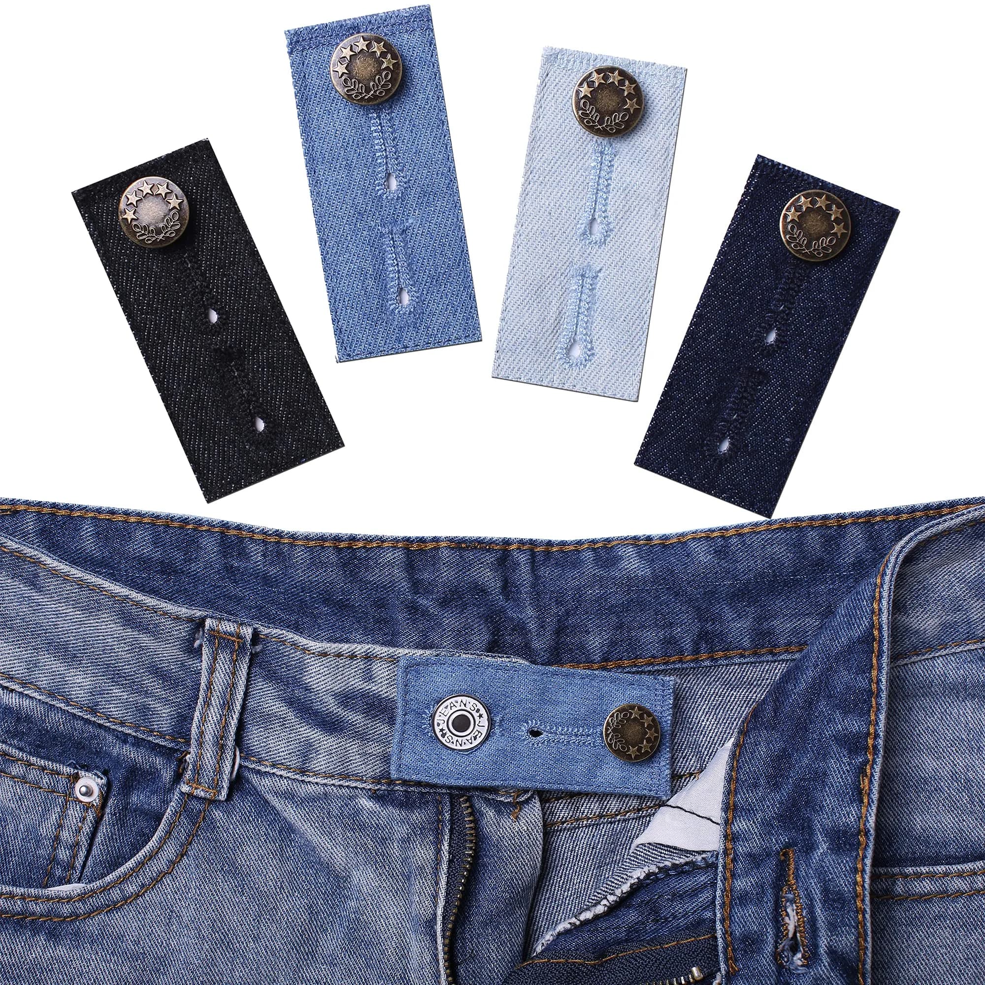 J.CARP Denim Waist Extender Button for Jeans and Skirt | Adjustable Metal Buttons, 4 Assorted Colors — Waist Extender Button, Denim
