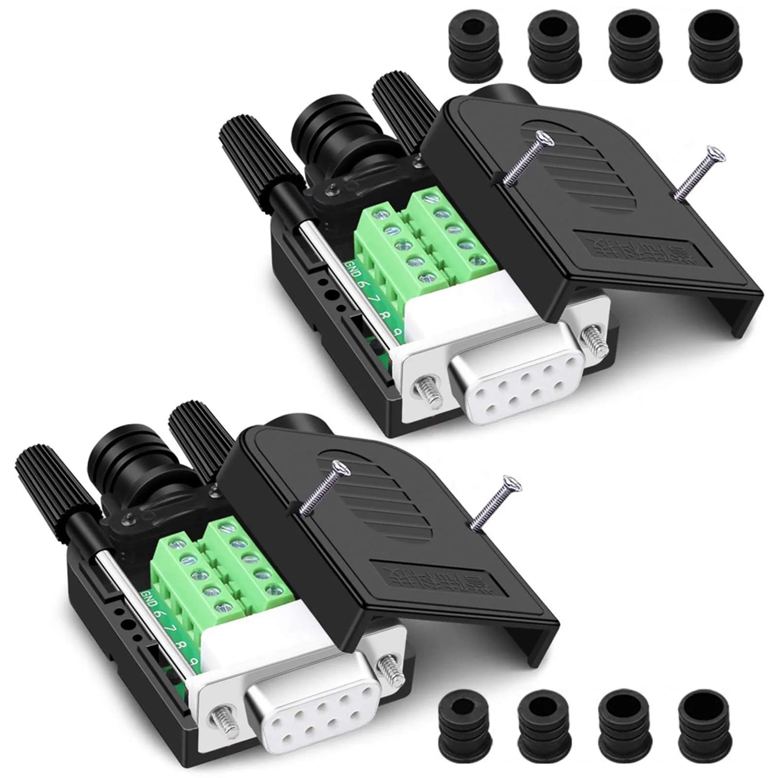 ANMBEST Solderless DB9 Serial to 9-Pin Female Adapter (2-Pack) | Screw Lock Housing Connector - main product image