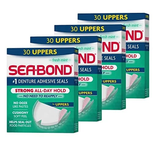 Sea-Bond Fresh Mint Denture Adhesive Seals for Uppers, 120 Count (4 x 30 Count Packs) | Zinc-Free, Ooze-Free Hold thumbnail 1