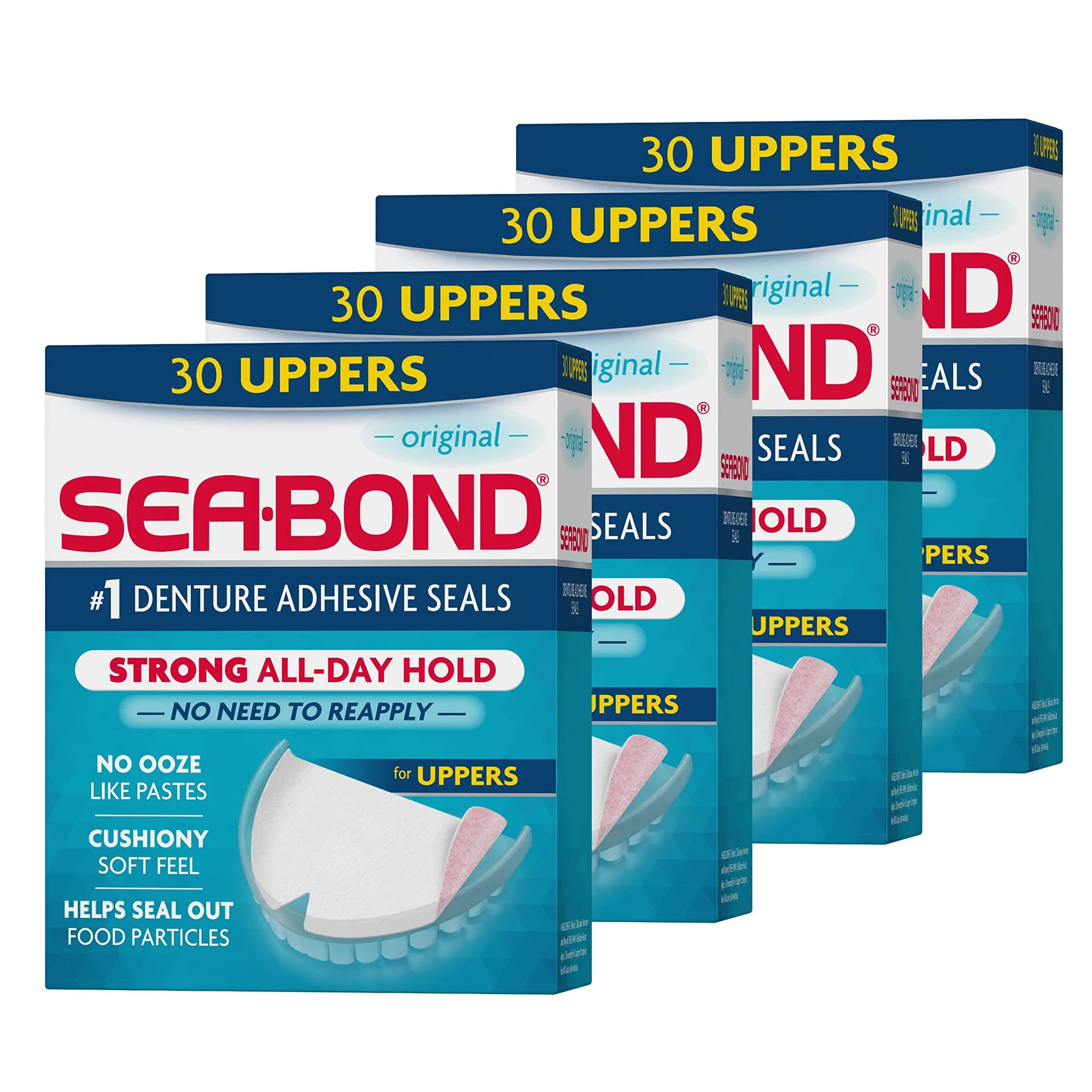 Sea-Bond Uppers Denture Adhesive Seals, Original Flavor, 30 Count (4 Pack) | Mess-Free All-Day Hold - main product image