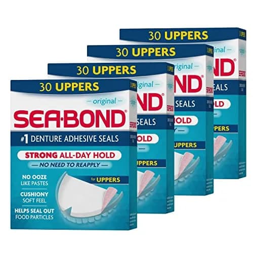 Sea-Bond Original Denture Adhesive Seals for Uppers, 120 Count (4 x 30 Seals) | Zinc-Free, All-Day Hold thumbnail 1